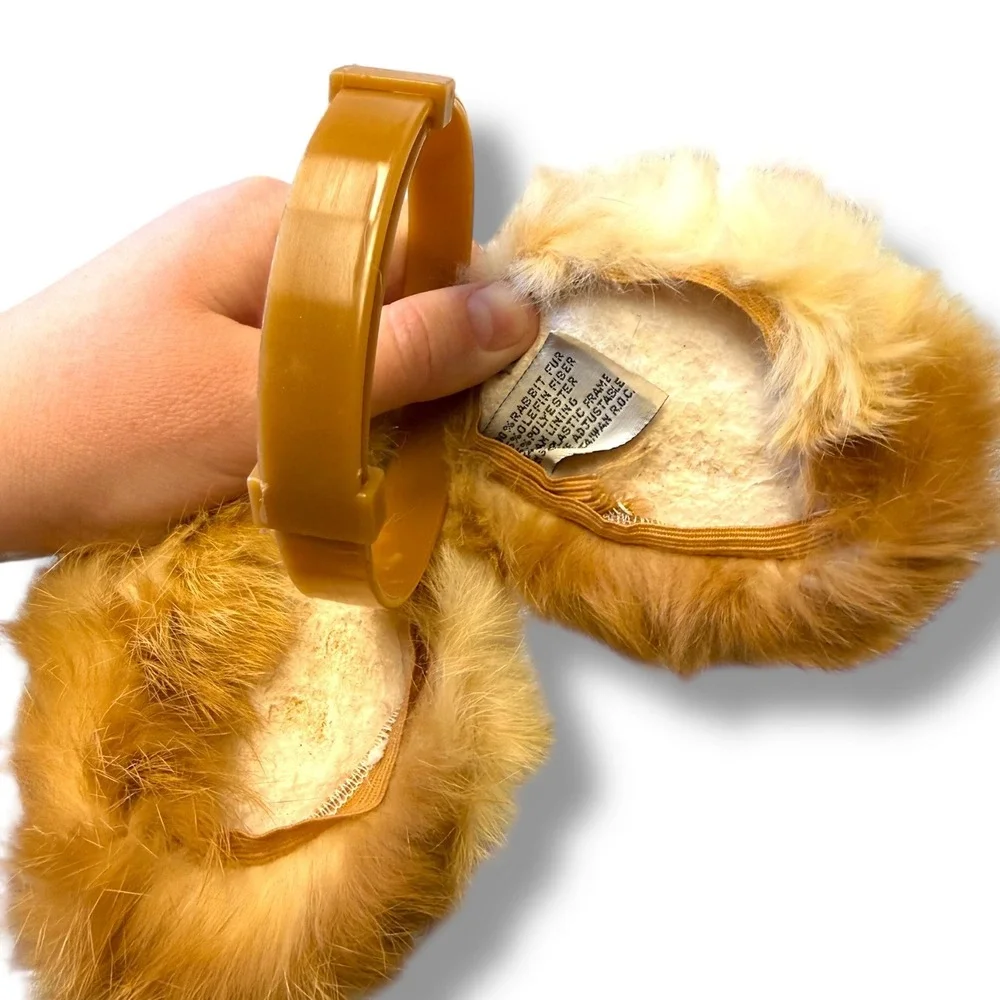 Vintage Rabbit‎ Fur Earmuffs Tan Adjustable Soft Cold Weather Winter Cozy
